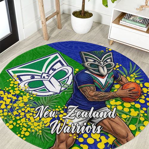New Zealand Warriors Round Carpet Golden Wattle Floral Polynesian - Australian Flower - Rugby Mascot