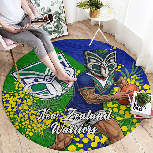 New Zealand Warriors Round Carpet Golden Wattle Floral Polynesian - Australian Flower - Rugby Mascot