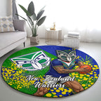 New Zealand Warriors Round Carpet Golden Wattle Floral Polynesian - Australian Flower - Rugby Mascot