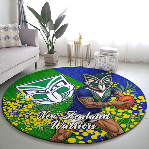 New Zealand Warriors Round Carpet Golden Wattle Floral Polynesian - Australian Flower - Rugby Mascot