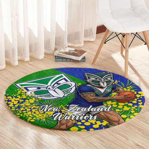 New Zealand Warriors Round Carpet Golden Wattle Floral Polynesian - Australian Flower - Rugby Mascot