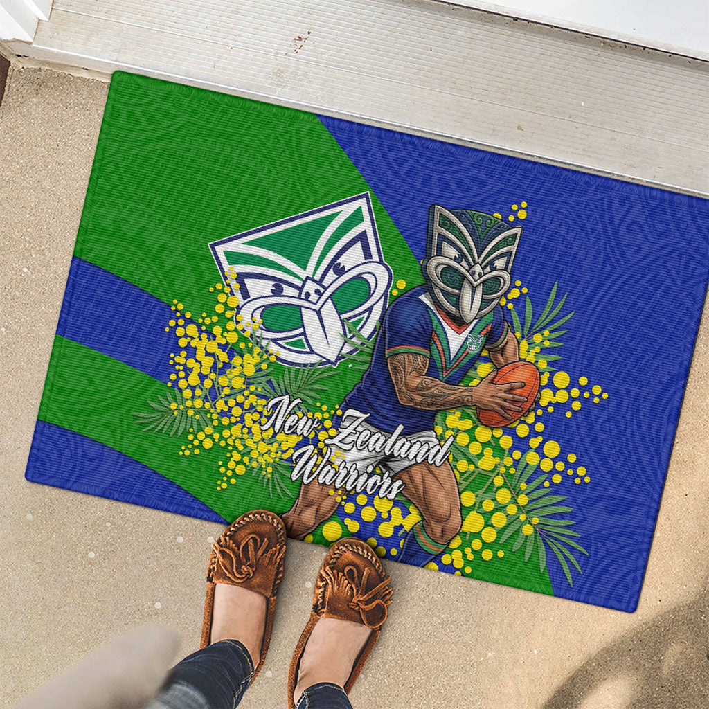 New Zealand Warriors Rubber Doormat Golden Wattle Floral Polynesian - Australian Flower - Rugby Mascot