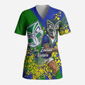 New Zealand Warriors Scrub Top Golden Wattle Floral Polynesian - Australian Flower - Rugby Mascot