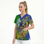 New Zealand Warriors Scrub Top Golden Wattle Floral Polynesian - Australian Flower - Rugby Mascot