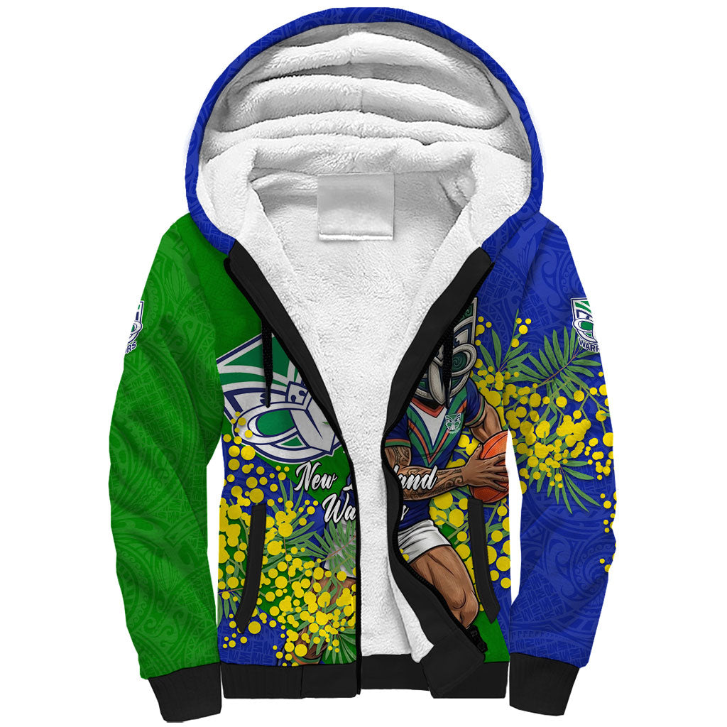 New Zealand Warriors Sherpa Hoodie Golden Wattle Floral Polynesian - Australian Flower - Rugby Mascot
