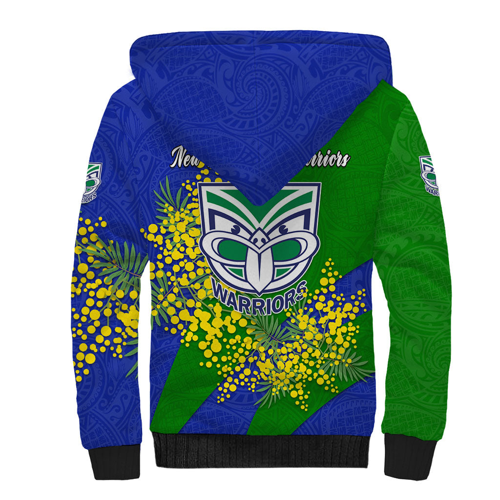 New Zealand Warriors Sherpa Hoodie Golden Wattle Floral Polynesian - Australian Flower - Rugby Mascot
