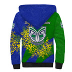 New Zealand Warriors Sherpa Hoodie Golden Wattle Floral Polynesian - Australian Flower - Rugby Mascot