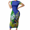 New Zealand Warriors Short Sleeve Bodycon Dress Golden Wattle Floral Polynesian - Australian Flower - Rugby Mascot