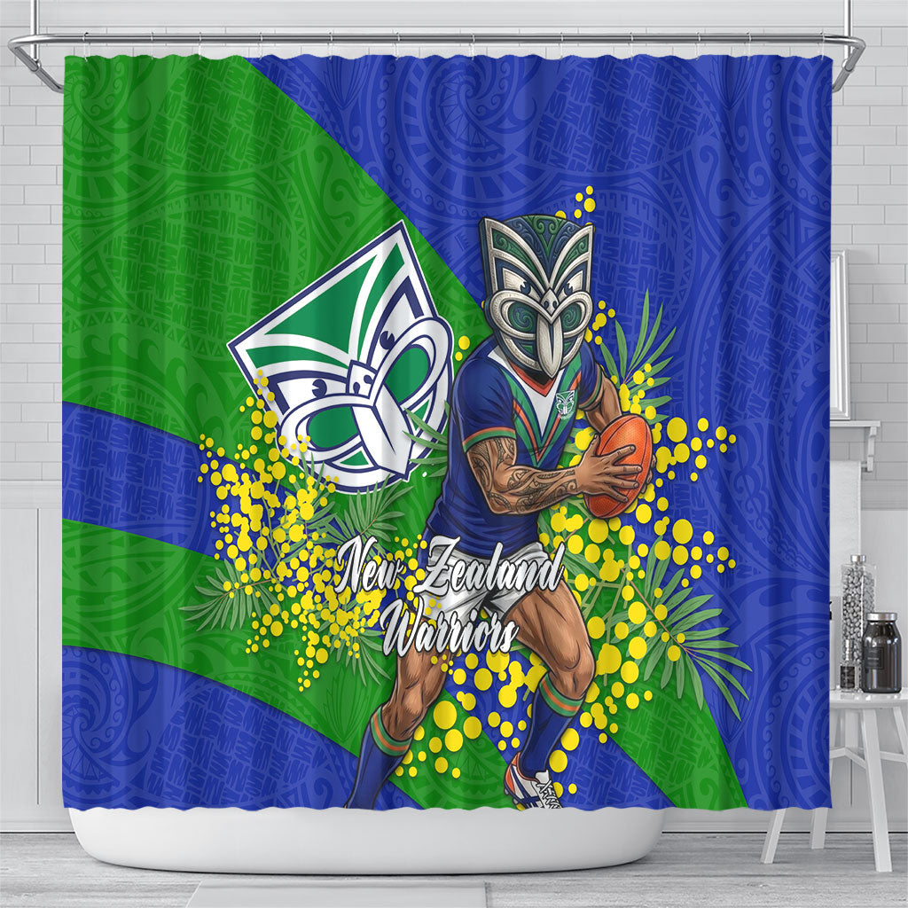 New Zealand Warriors Shower Curtain Golden Wattle Floral Polynesian - Australian Flower - Rugby Mascot