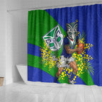 New Zealand Warriors Shower Curtain Golden Wattle Floral Polynesian - Australian Flower - Rugby Mascot