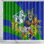 New Zealand Warriors Shower Curtain Golden Wattle Floral Polynesian - Australian Flower - Rugby Mascot