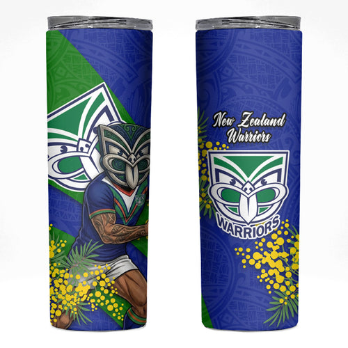 New Zealand Warriors Skinny Tumbler Golden Wattle Floral Polynesian - Australian Flower - Rugby Mascot