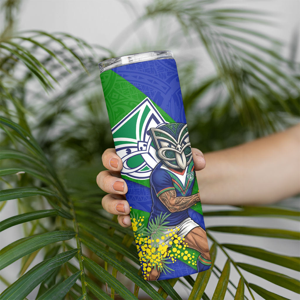 New Zealand Warriors Skinny Tumbler Golden Wattle Floral Polynesian - Australian Flower - Rugby Mascot