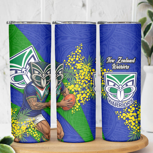 New Zealand Warriors Skinny Tumbler Golden Wattle Floral Polynesian - Australian Flower - Rugby Mascot