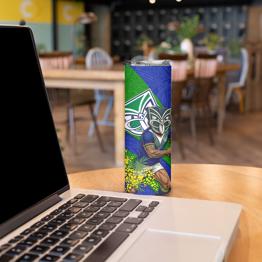 New Zealand Warriors Skinny Tumbler Golden Wattle Floral Polynesian - Australian Flower - Rugby Mascot