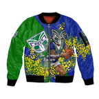 New Zealand Warriors Sleeve Zip Bomber Jacket Golden Wattle Floral Polynesian - Australian Flower - Rugby Mascot