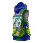 New Zealand Warriors Sleeveless Hoodie Golden Wattle Floral Polynesian - Australian Flower - Rugby Mascot