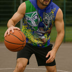 New Zealand Warriors Sleeveless Hoodie Golden Wattle Floral Polynesian - Australian Flower - Rugby Mascot