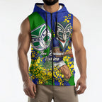 New Zealand Warriors Sleeveless Zip Hoodie Golden Wattle Floral Polynesian - Australian Flower - Rugby Mascot