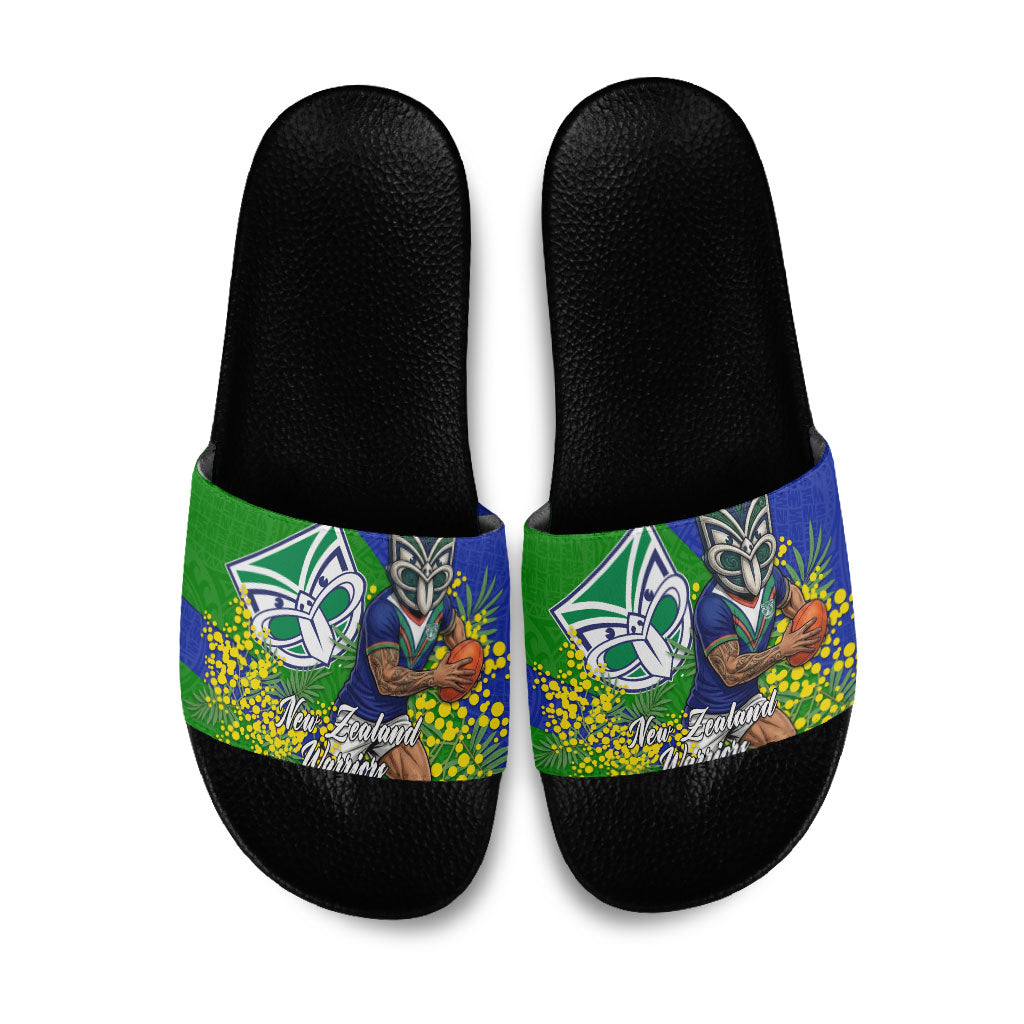 New Zealand Warriors Slide Sandals Golden Wattle Floral Polynesian - Australian Flower - Rugby Mascot