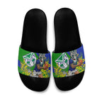 New Zealand Warriors Slide Sandals Golden Wattle Floral Polynesian - Australian Flower - Rugby Mascot