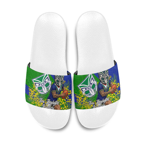 New Zealand Warriors Slide Sandals Golden Wattle Floral Polynesian - Australian Flower - Rugby Mascot