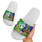 New Zealand Warriors Slide Sandals Golden Wattle Floral Polynesian - Australian Flower - Rugby Mascot