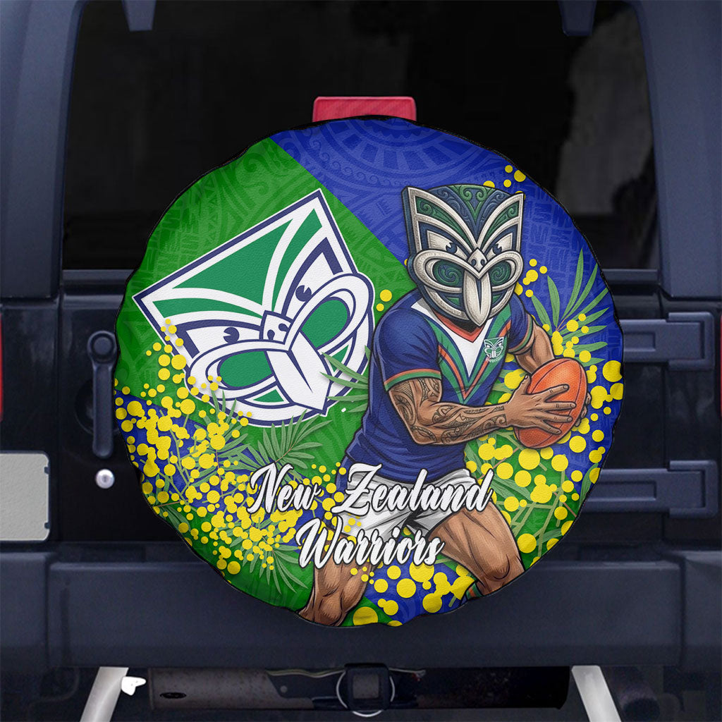 New Zealand Warriors Spare Tire Cover Golden Wattle Floral Polynesian - Australian Flower - Rugby Mascot