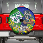 New Zealand Warriors Spare Tire Cover Golden Wattle Floral Polynesian - Australian Flower - Rugby Mascot