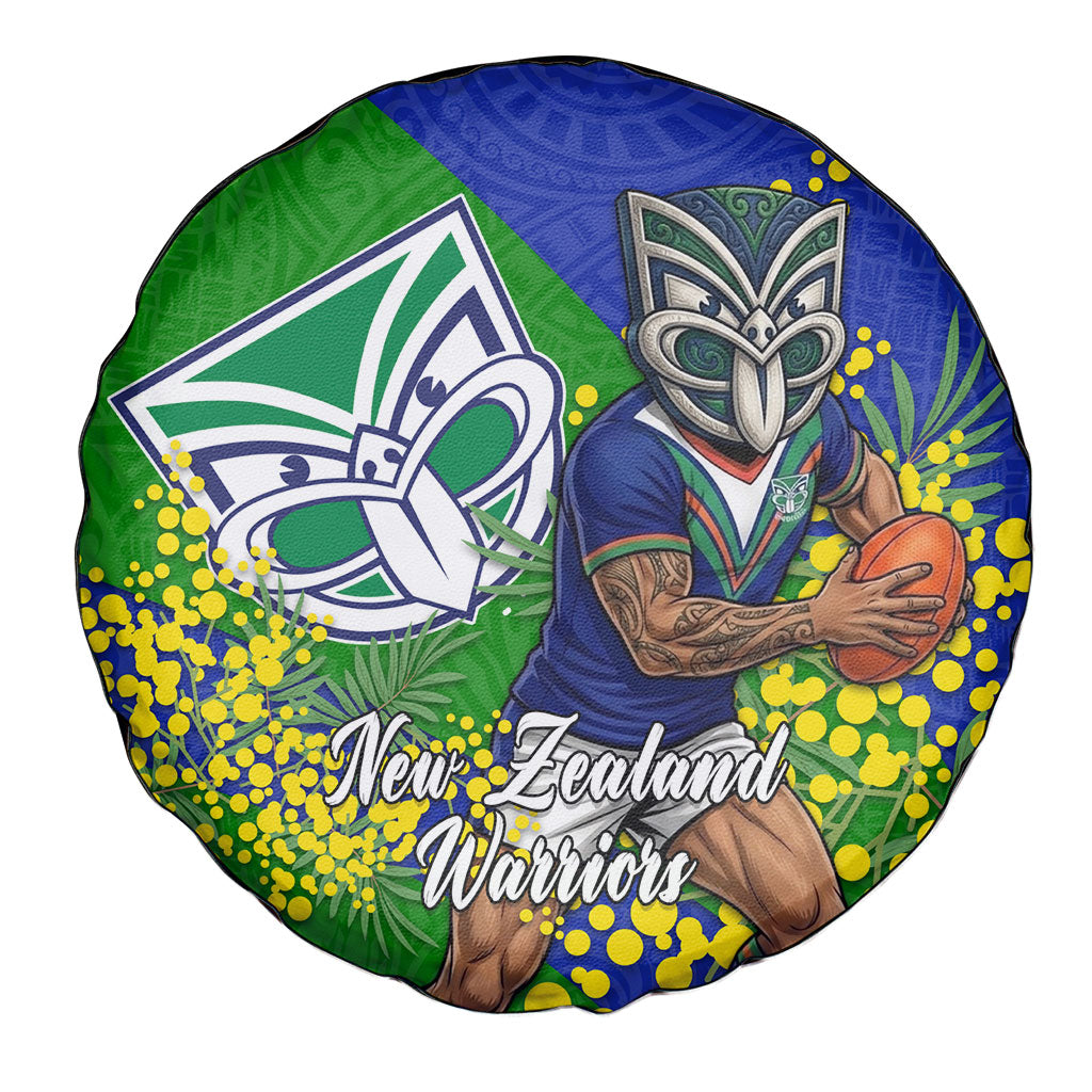 New Zealand Warriors Spare Tire Cover Golden Wattle Floral Polynesian - Australian Flower - Rugby Mascot