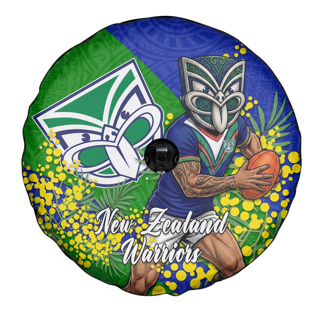 New Zealand Warriors Spare Tire Cover Golden Wattle Floral Polynesian - Australian Flower - Rugby Mascot