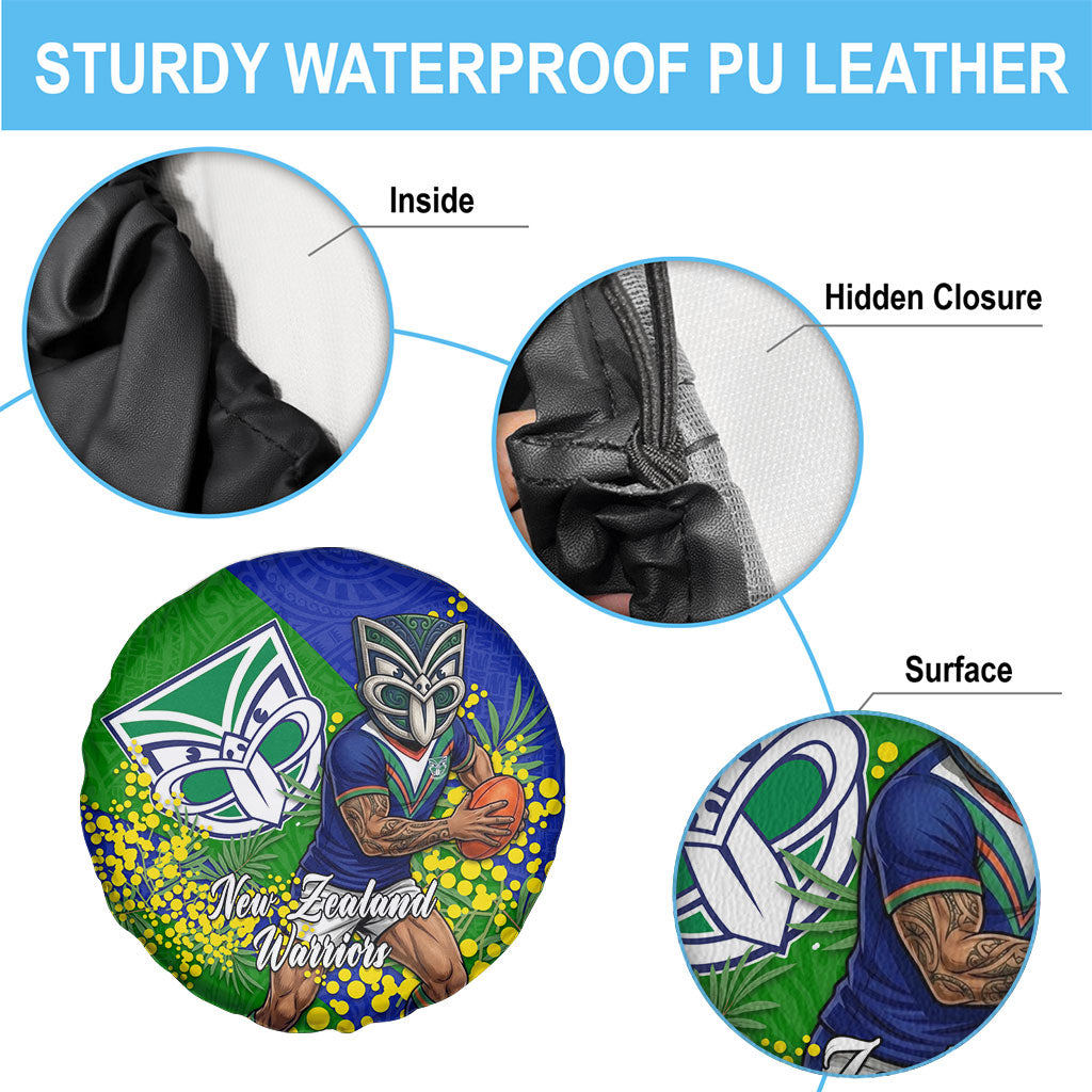 New Zealand Warriors Spare Tire Cover Golden Wattle Floral Polynesian - Australian Flower - Rugby Mascot