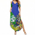 New Zealand Warriors Summer Maxi Dress Golden Wattle Floral Polynesian - Australian Flower - Rugby Mascot