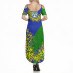 New Zealand Warriors Summer Maxi Dress Golden Wattle Floral Polynesian - Australian Flower - Rugby Mascot