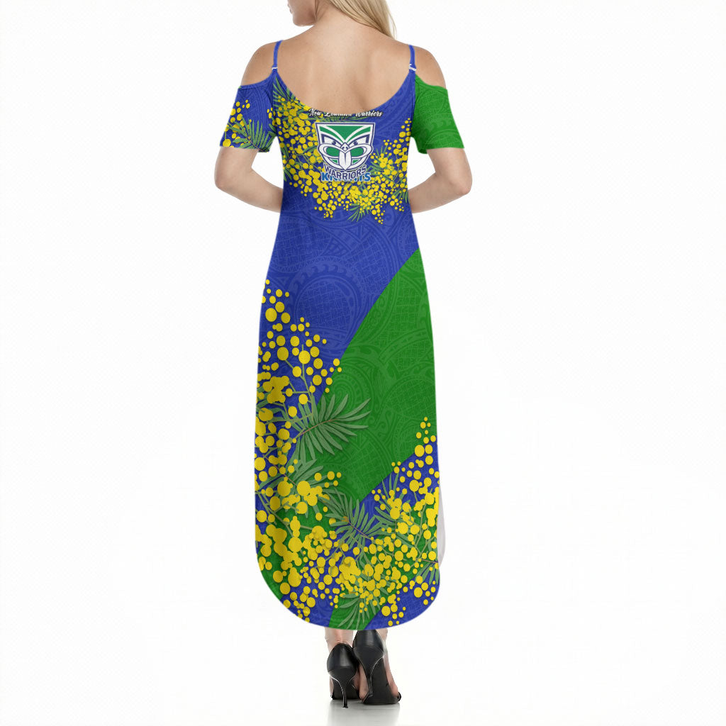 New Zealand Warriors Summer Maxi Dress Golden Wattle Floral Polynesian - Australian Flower - Rugby Mascot