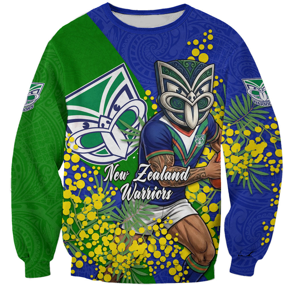 New Zealand Warriors Sweatshirt Golden Wattle Floral Polynesian - Australian Flower - Rugby Mascot