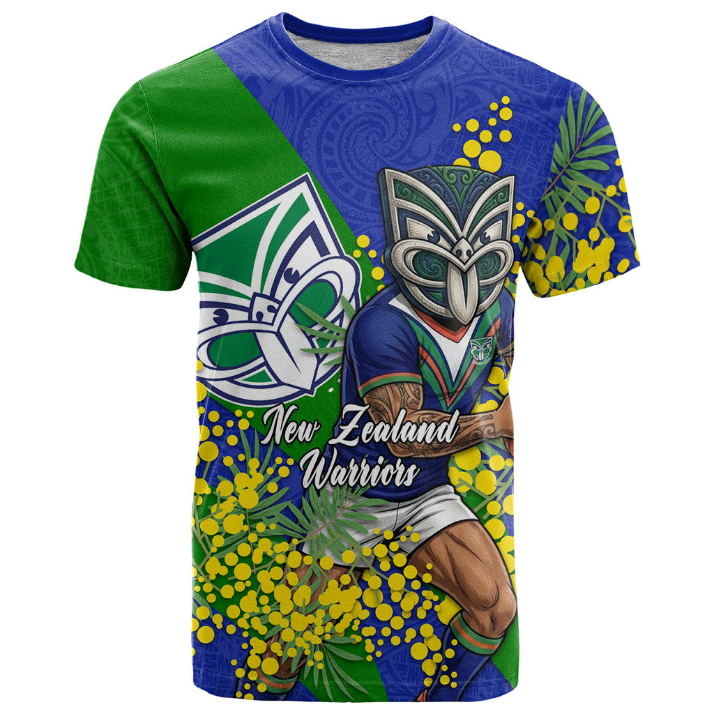 New Zealand Warriors T Shirt Golden Wattle Floral Polynesian - Australian Flower - Rugby Mascot