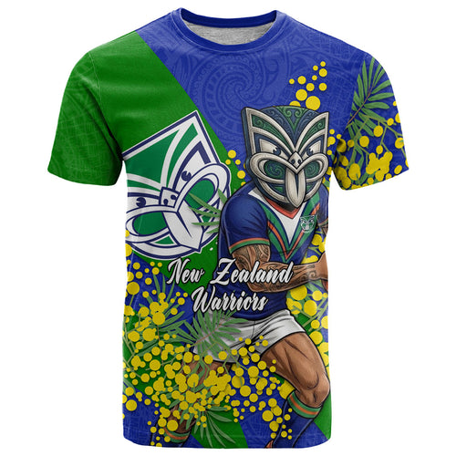 New Zealand Warriors T Shirt Golden Wattle Floral Polynesian - Australian Flower - Rugby Mascot