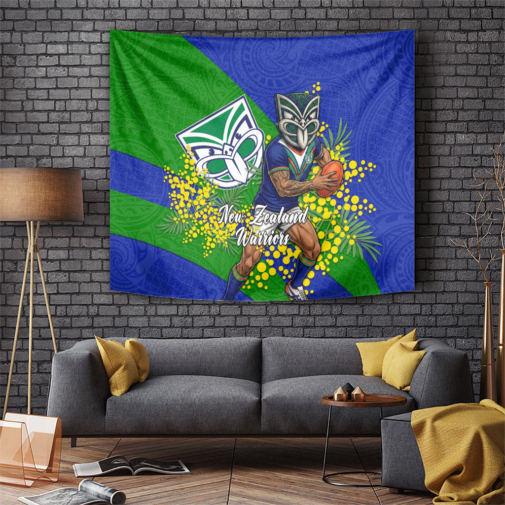 New Zealand Warriors Tapestry Golden Wattle Floral Polynesian - Australian Flower - Rugby Mascot