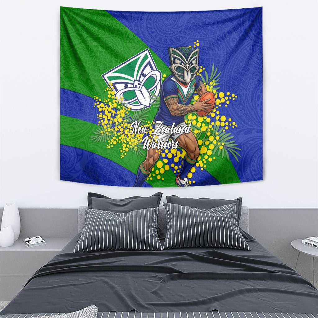 New Zealand Warriors Tapestry Golden Wattle Floral Polynesian - Australian Flower - Rugby Mascot