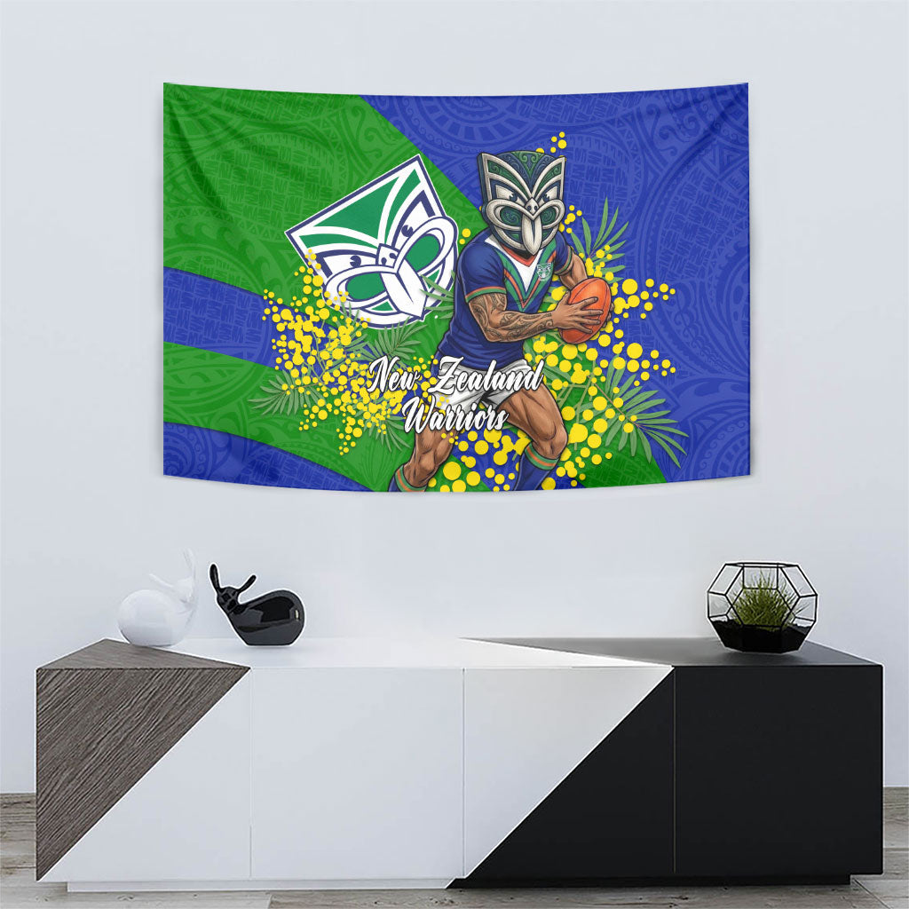 New Zealand Warriors Tapestry Golden Wattle Floral Polynesian - Australian Flower - Rugby Mascot