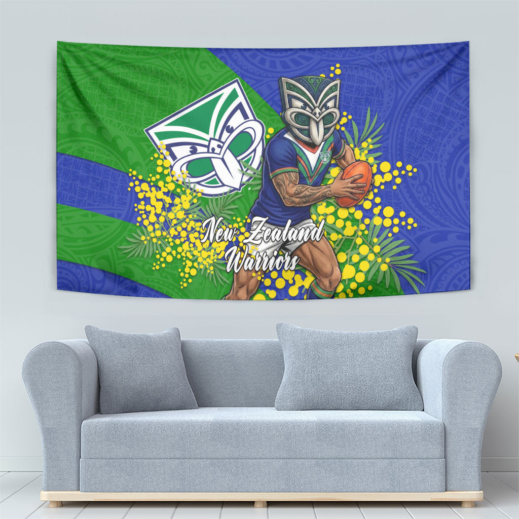 New Zealand Warriors Tapestry Golden Wattle Floral Polynesian - Australian Flower - Rugby Mascot