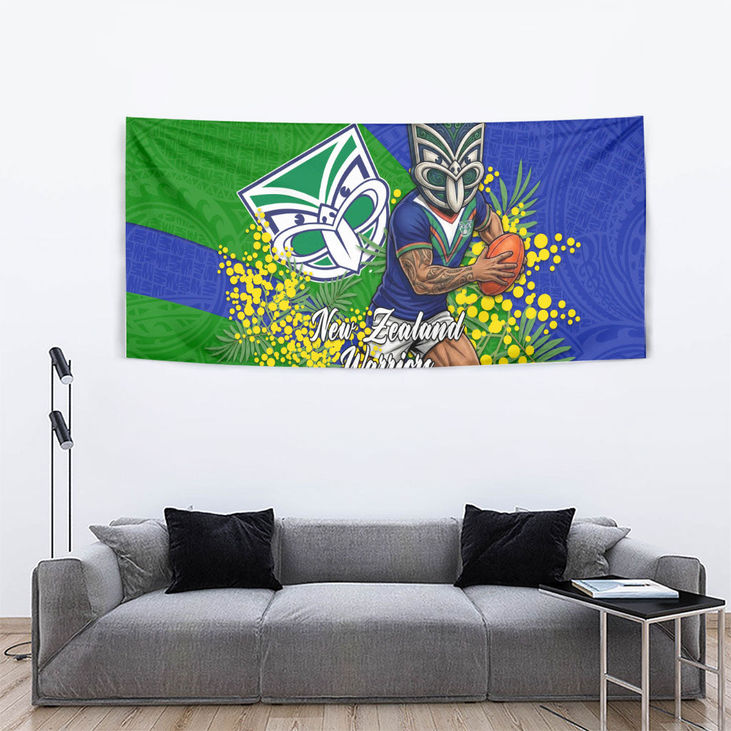 New Zealand Warriors Tapestry Golden Wattle Floral Polynesian - Australian Flower - Rugby Mascot
