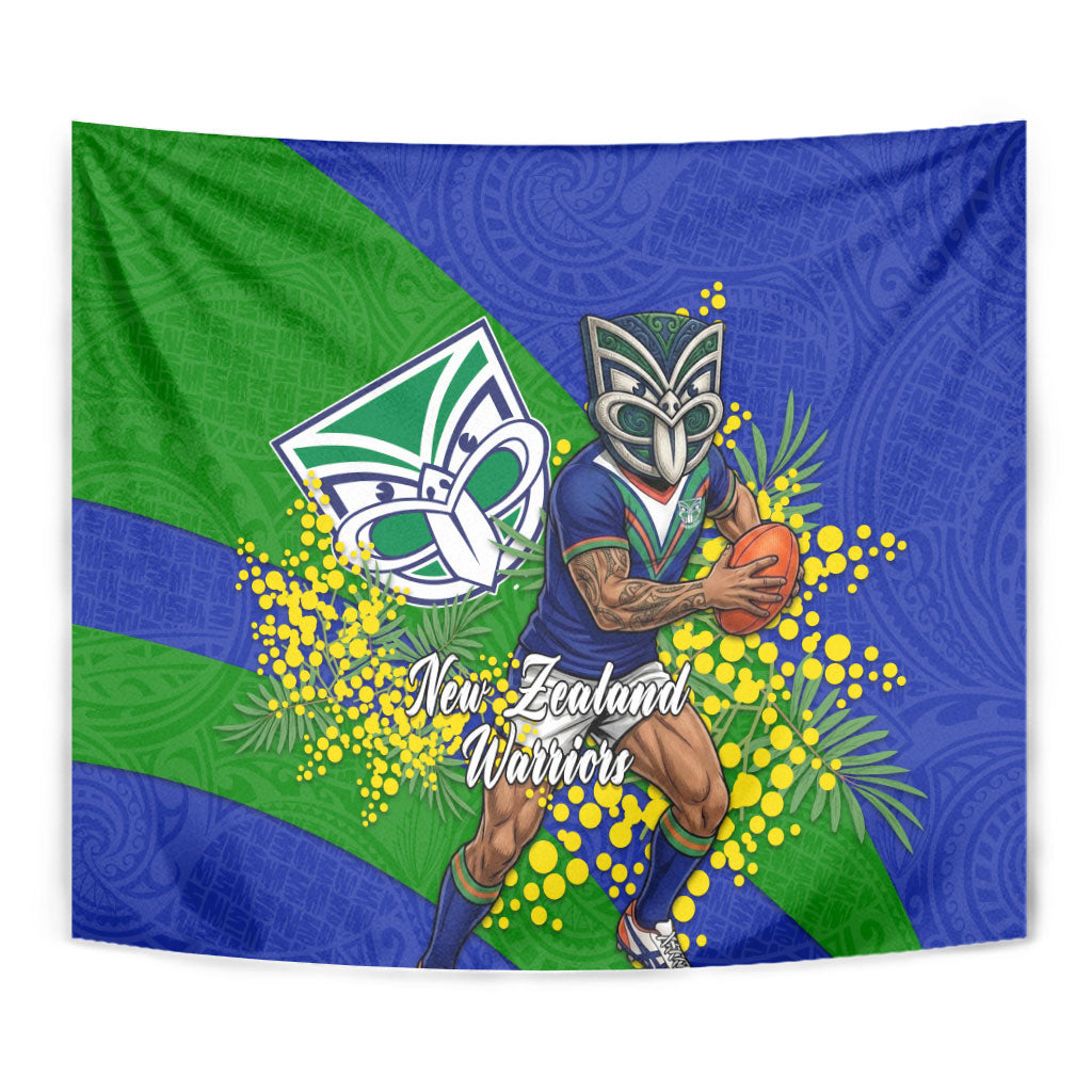 New Zealand Warriors Tapestry Golden Wattle Floral Polynesian - Australian Flower - Rugby Mascot