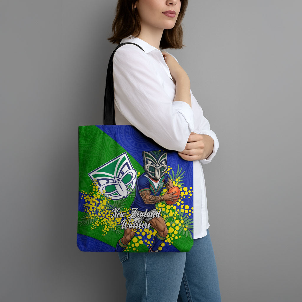 New Zealand Warriors Tote Bag Golden Wattle Floral Polynesian - Australian Flower - Rugby Mascot