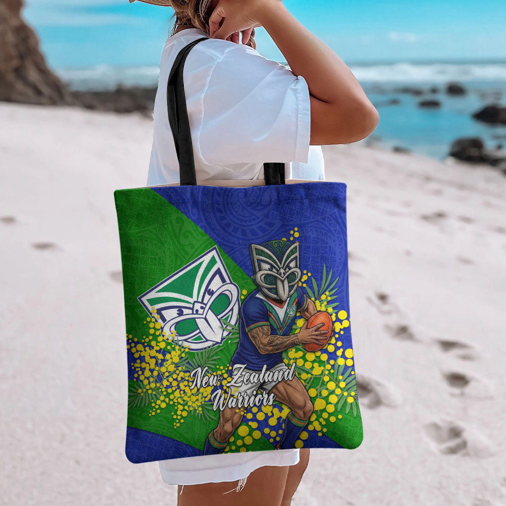 New Zealand Warriors Tote Bag Golden Wattle Floral Polynesian - Australian Flower - Rugby Mascot