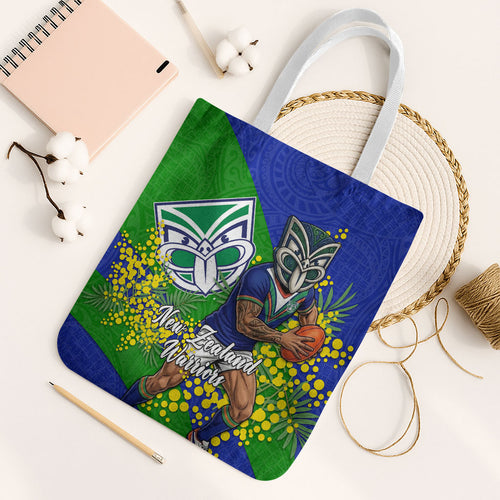 New Zealand Warriors Tote Bag Golden Wattle Floral Polynesian - Australian Flower - Rugby Mascot