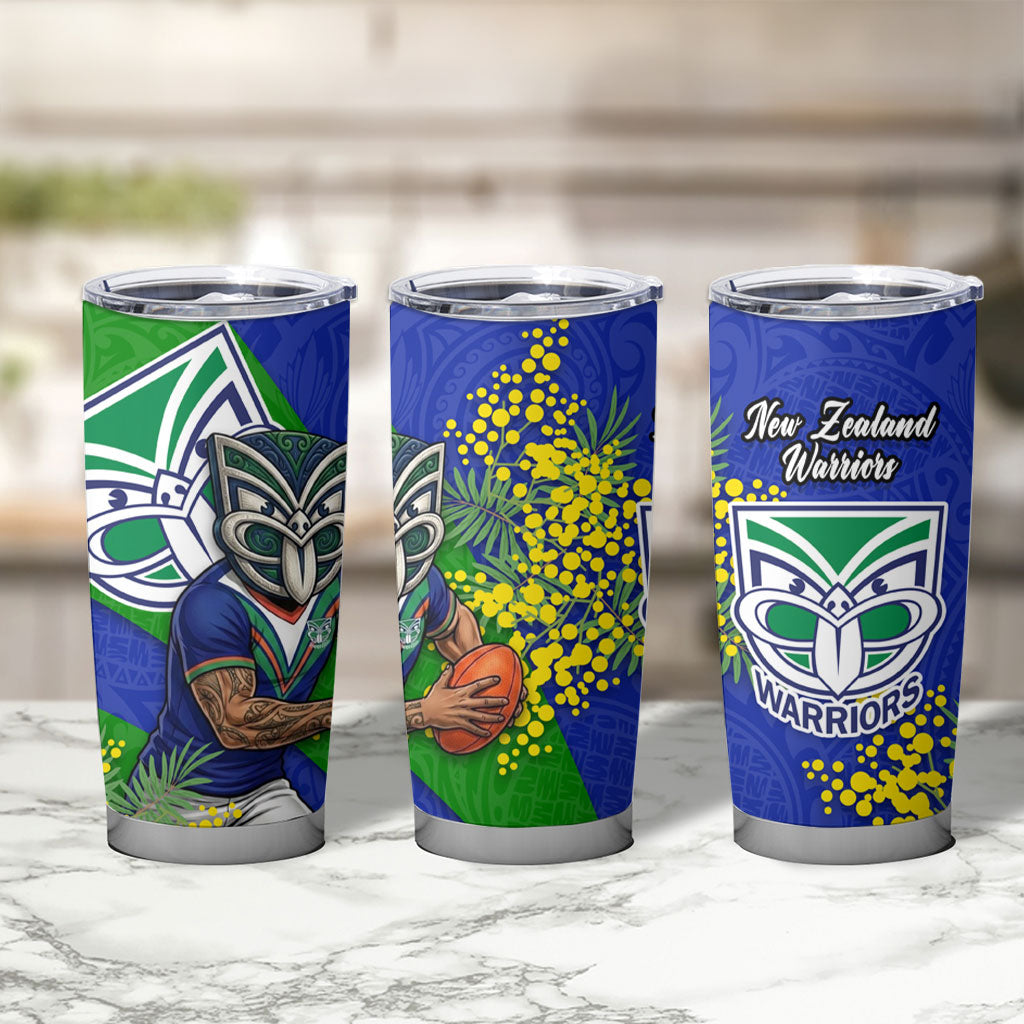 New Zealand Warriors Tumbler Cup Golden Wattle Floral Polynesian - Australian Flower - Rugby Mascot