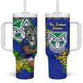 New Zealand Warriors Tumbler With Handle Golden Wattle Floral Polynesian - Australian Flower - Rugby Mascot