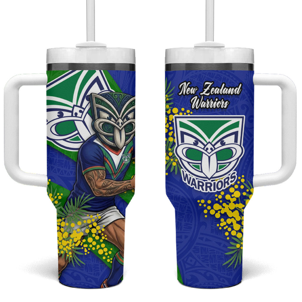New Zealand Warriors Tumbler With Handle Golden Wattle Floral Polynesian - Australian Flower - Rugby Mascot